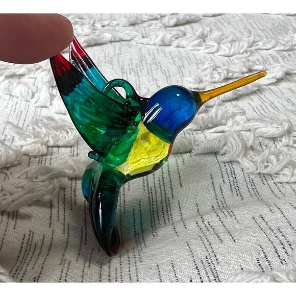Beautiful Handmade Blown Glass Rainbow Colored Hummingbird Ornament - Picture 1 of 6